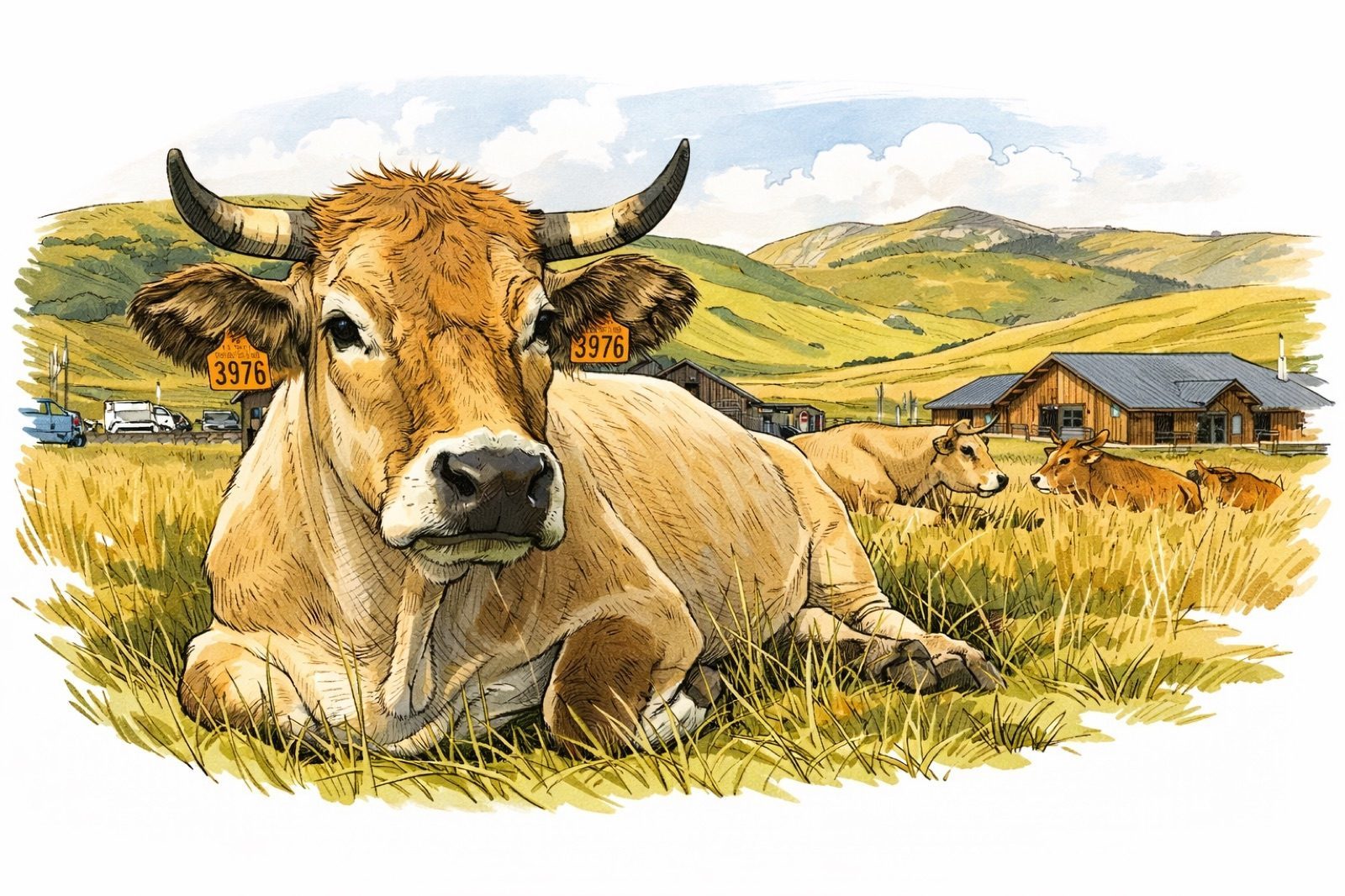 Vache au repos dans un alpage du Cantal